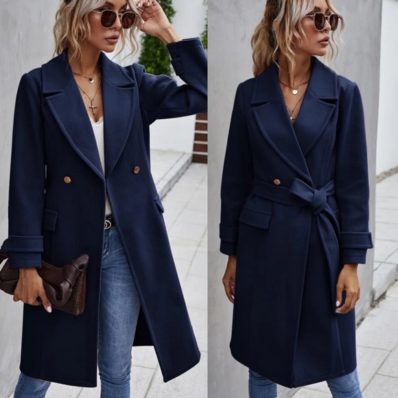 Peacoat trench coat wool like notched collar camel - Picture 4 of 5